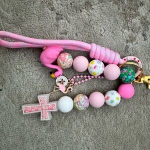 Pink Flamingo Beaded Keychain for Kids